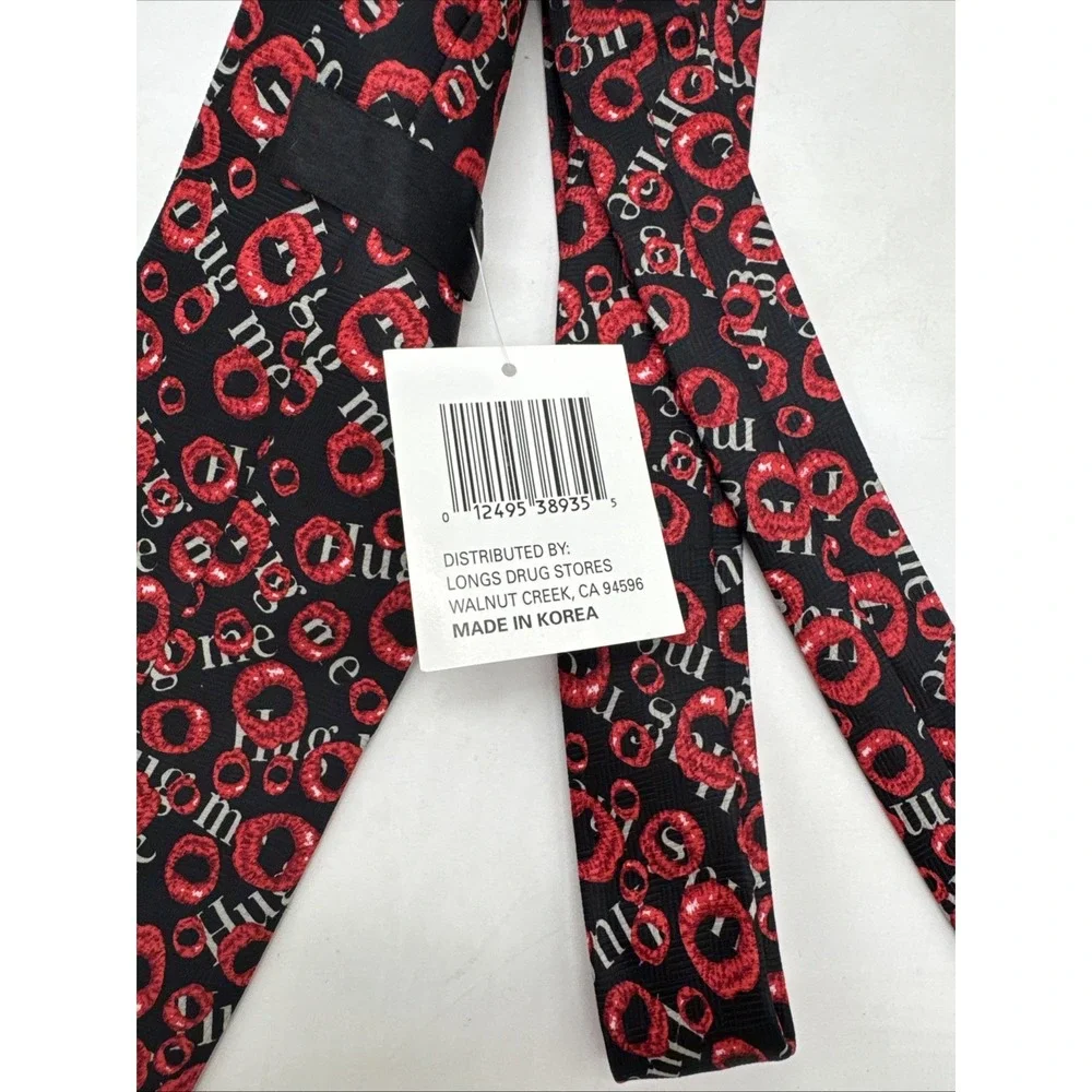 Vintage Black Hug Me Valentine Necktie Kisses Red Lips New With‎ Tag